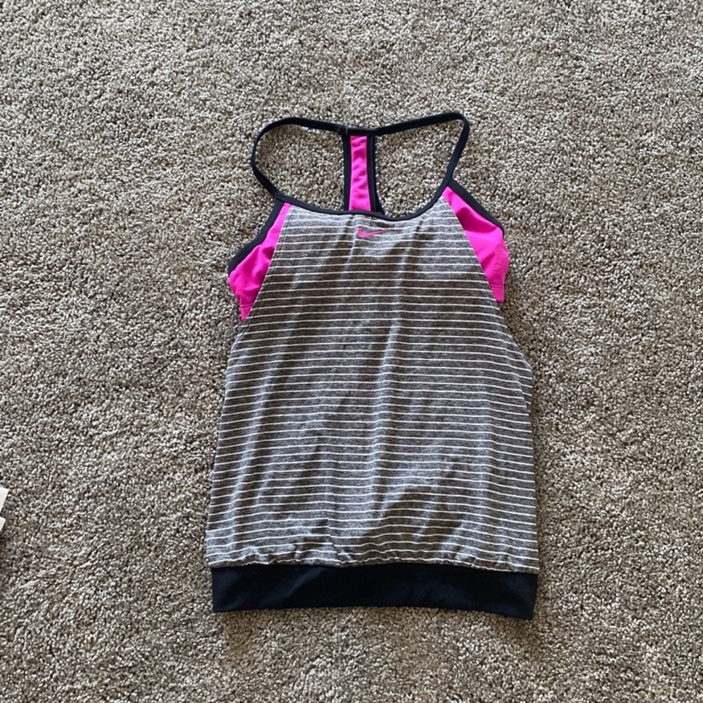 Nike Striped Tank Top with Pink Accents Size Medium